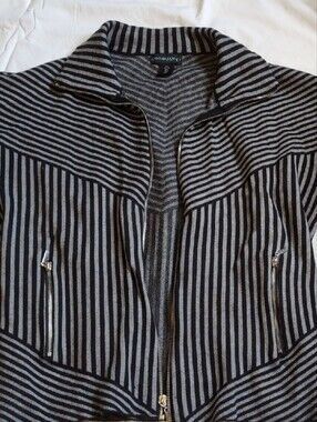 Cynthia Rowley Black and Gray Striped Zip Front Jacket